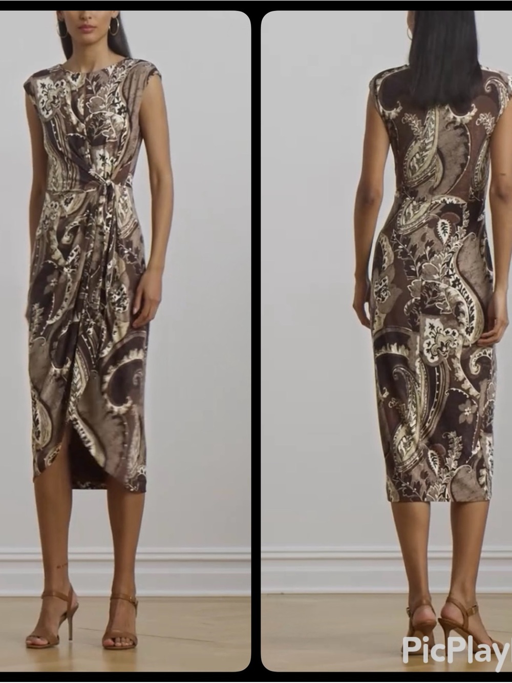 NWT Lauren Ralph Lauren Reidly Paisley Tie-Front Jersey Midi Dress Size 10
